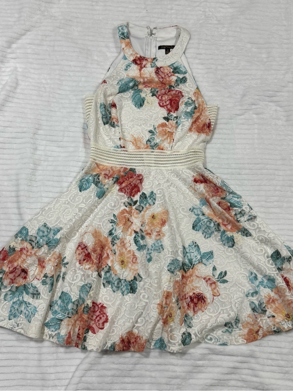 City Triangles White Floral Lace Halter Mini Dress